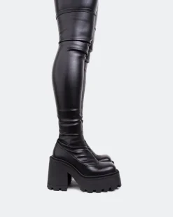 Over-the-knee|Stretch-L'INTERVALLE Tialo Black Stretch
