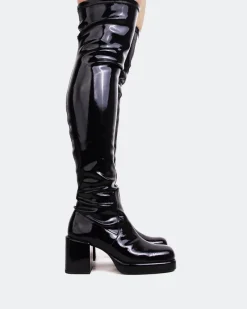 Over-the-knee|Platform-L'INTERVALLE True Black Patent