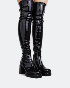 Over-the-knee|Platform-L'INTERVALLE True Black Patent