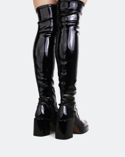 Over-the-knee|Platform-L'INTERVALLE True Black Patent