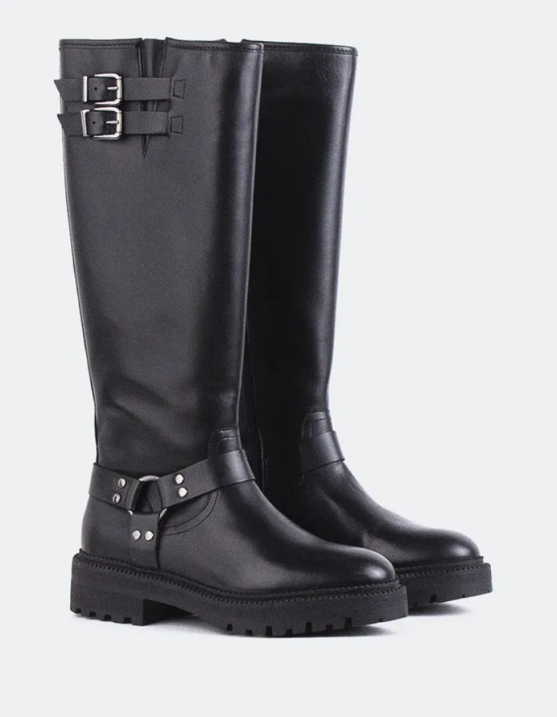 Tall Boots-L'INTERVALLE Turvol Black Leather