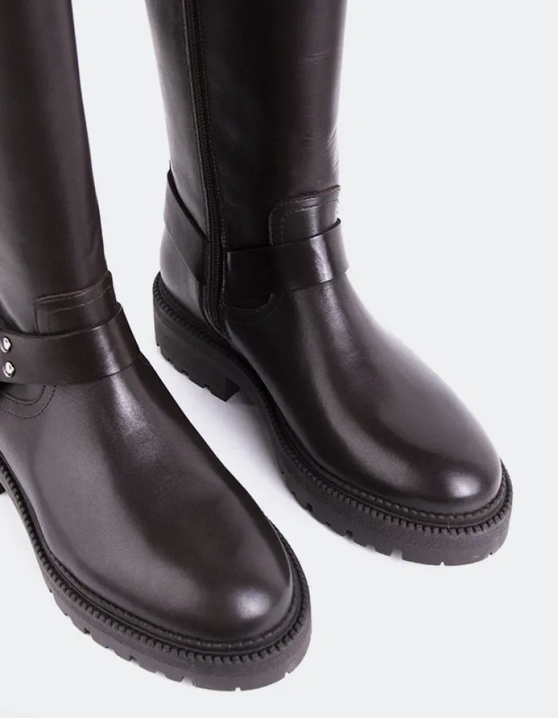 Tall Boots-L'INTERVALLE Turvol Brown Leather