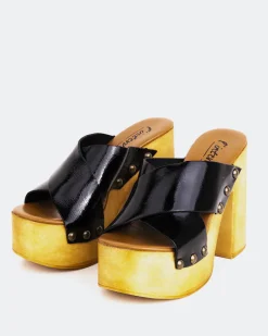 Wood Sandals-L'INTERVALLE Twist Black Leather