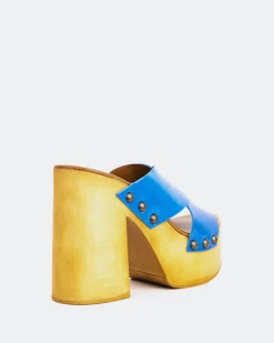 Wood Sandals-L'INTERVALLE Twist Blue Leather