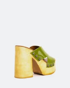 Wood Sandals-L'INTERVALLE Twist Green Leather