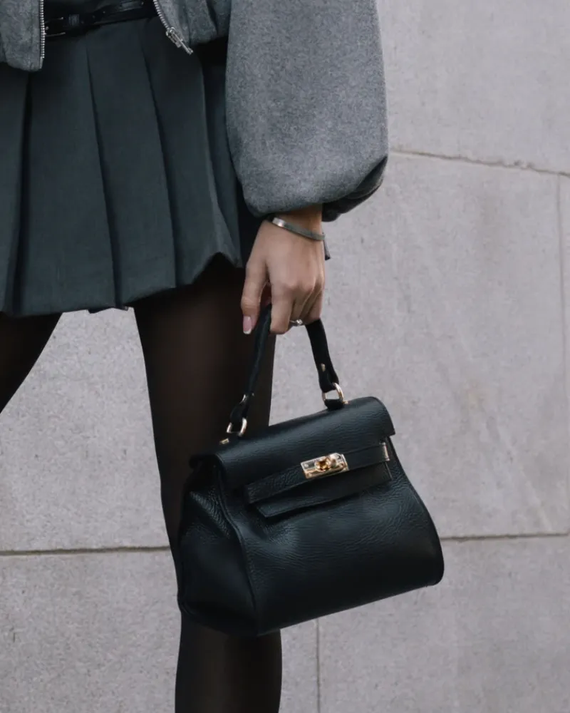 Top Handle-L'INTERVALLE Vance Black Leather
