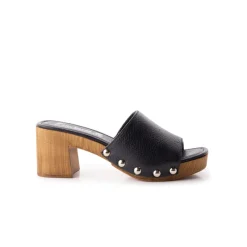 Wood Sandals|Mules-L'INTERVALLE Vild Black Leather