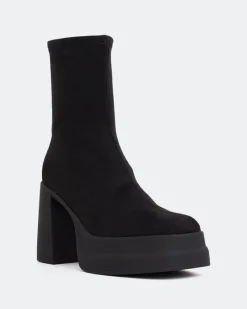 Platform|Ankle Boots-L'INTERVALLE Voltera Black Suede Stretch
