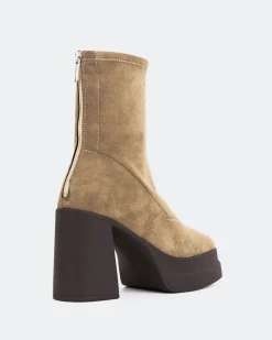 Platform|Ankle Boots-L'INTERVALLE Voltera Taupe Suede Stretch