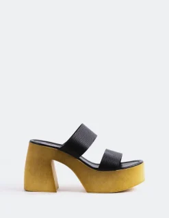 Wood Sandals|Platform-L'INTERVALLE Vyronas Black Leather
