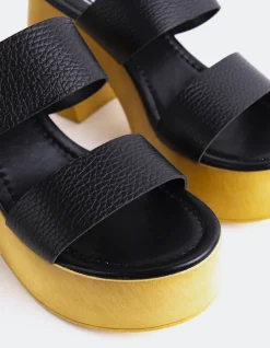 Wood Sandals|Platform-L'INTERVALLE Vyronas Black Leather
