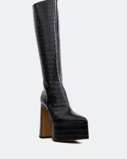 Platform|Tall Boots-L'INTERVALLE Yaroslav Black Croco