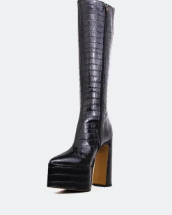 Platform|Tall Boots-L'INTERVALLE Yaroslav Black Croco