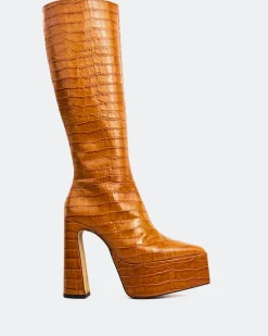 Platform|Tall Boots-L'INTERVALLE Yaroslav Rust Croco